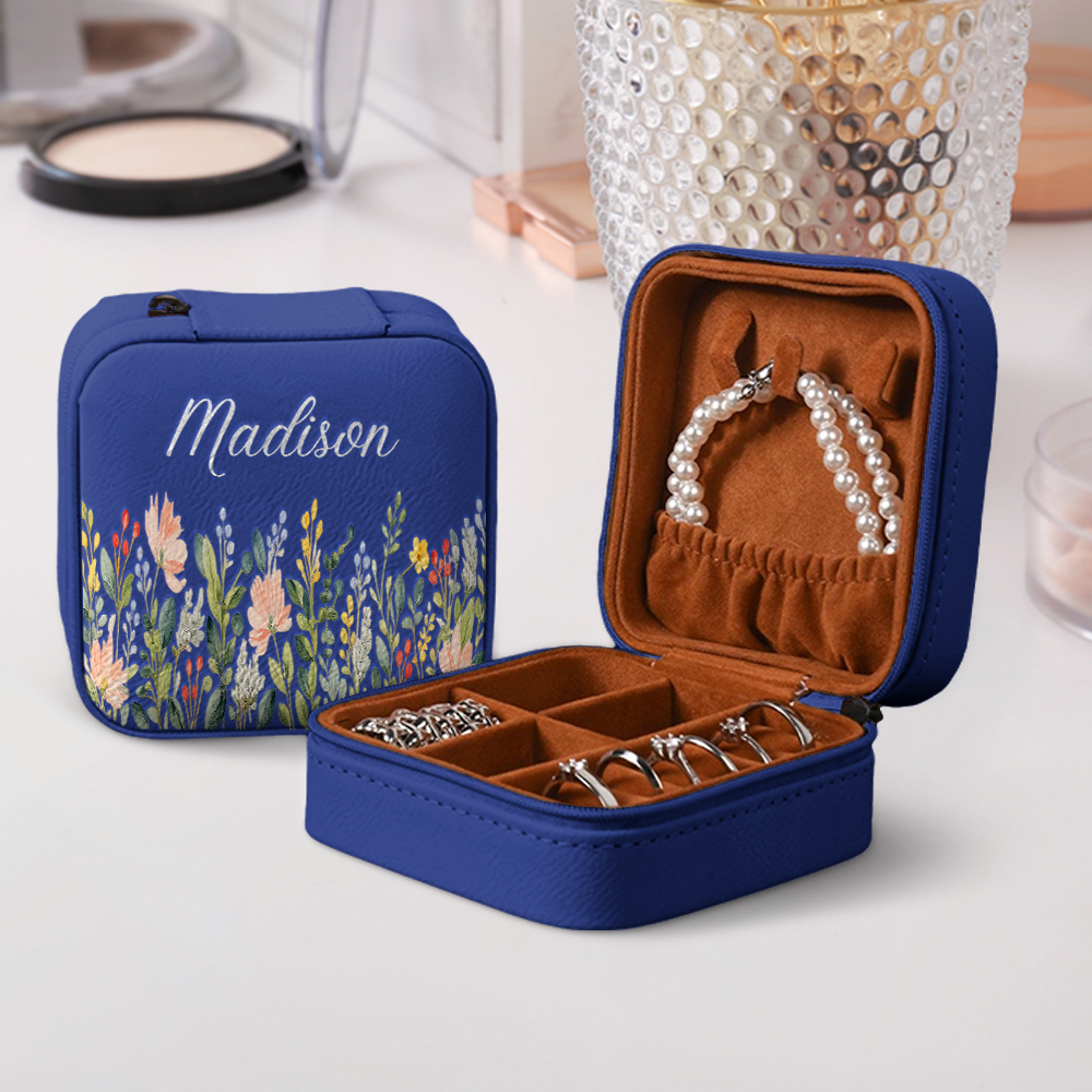 Personalized Floral Leather Travel Jewelry Box Gifts for Women, Birthday Gifts HO82 901156