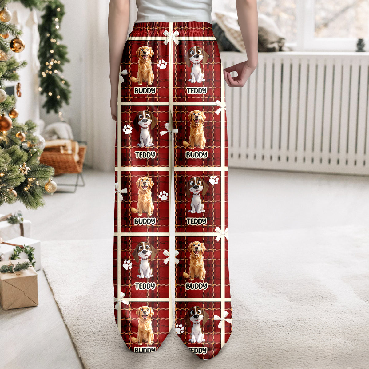 Custom Cute 3D Dog Face Bow Paw Prints Sweatpants For Dog Lovers LM32 897155