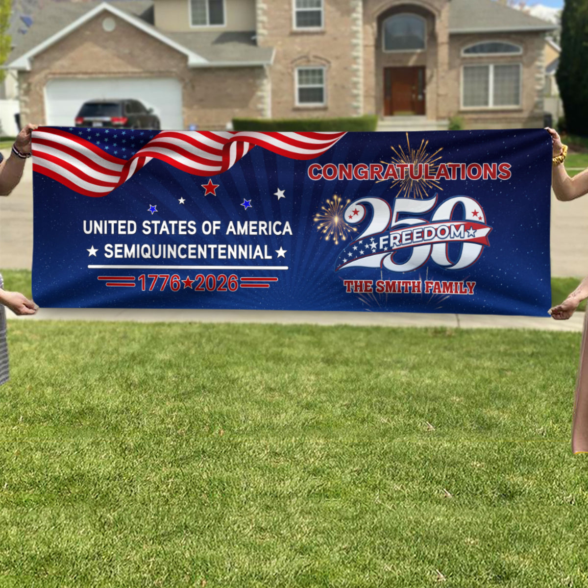 Custom Name USA 250 Freedom Banner – 1776–2026 Semiquincentennial Patriotic Party Decoration HO82 902208
