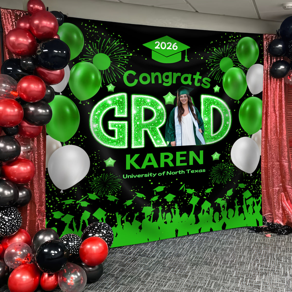 Custom Photo Congrats Graduation Class Of 2026 Balloons Backdrop HO82 902026