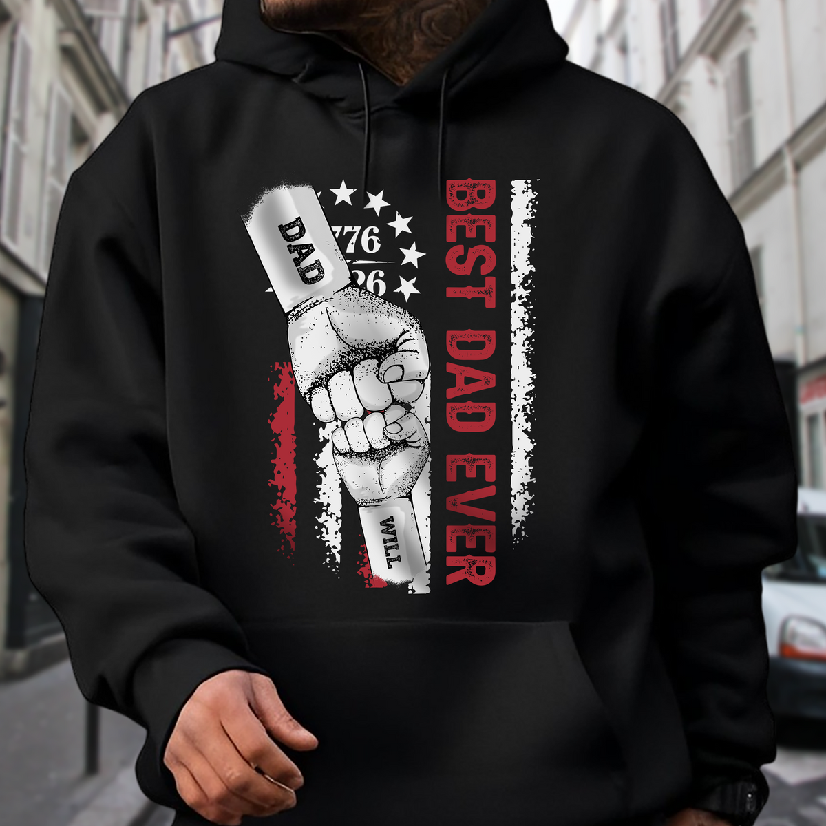 Custom Name Best Dad Ever Hand To Hand America Flag 1776-2026 Dark Shirt, Father’s Day Gift LM32 899611
