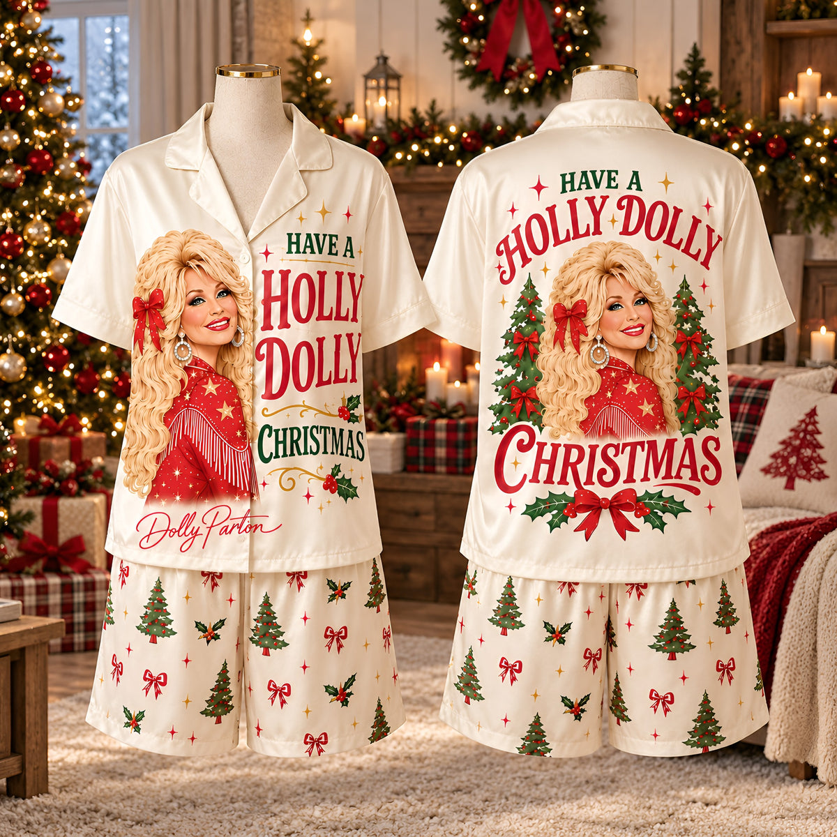 Have A Holly Pink Country Christmas Pajamas Set, Western Family Holiday PJs LM32 670157