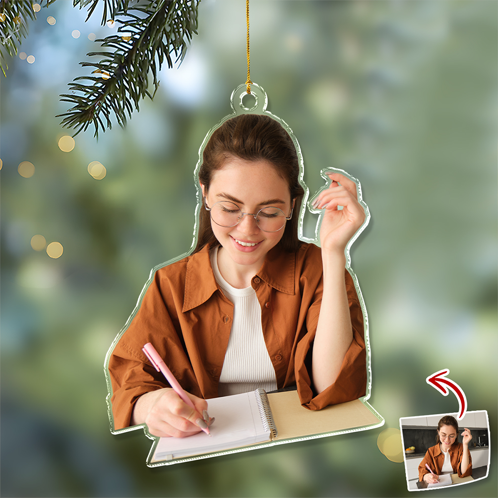 Custom Photo A Guy Addicted To Reading Books Acrylic Ornament For Book Lovers HO82 894740