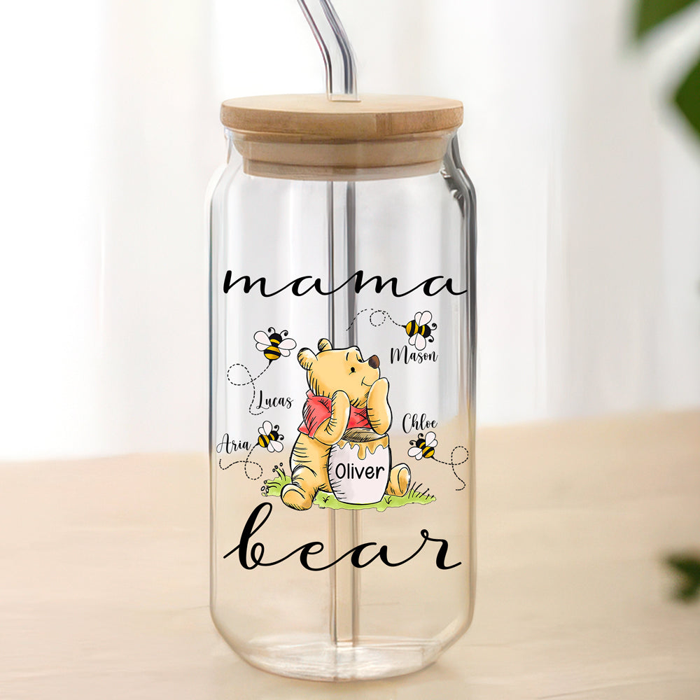 Custom Mama Bear With Baby Bee For Mother's Day Glass Can TH10 892587