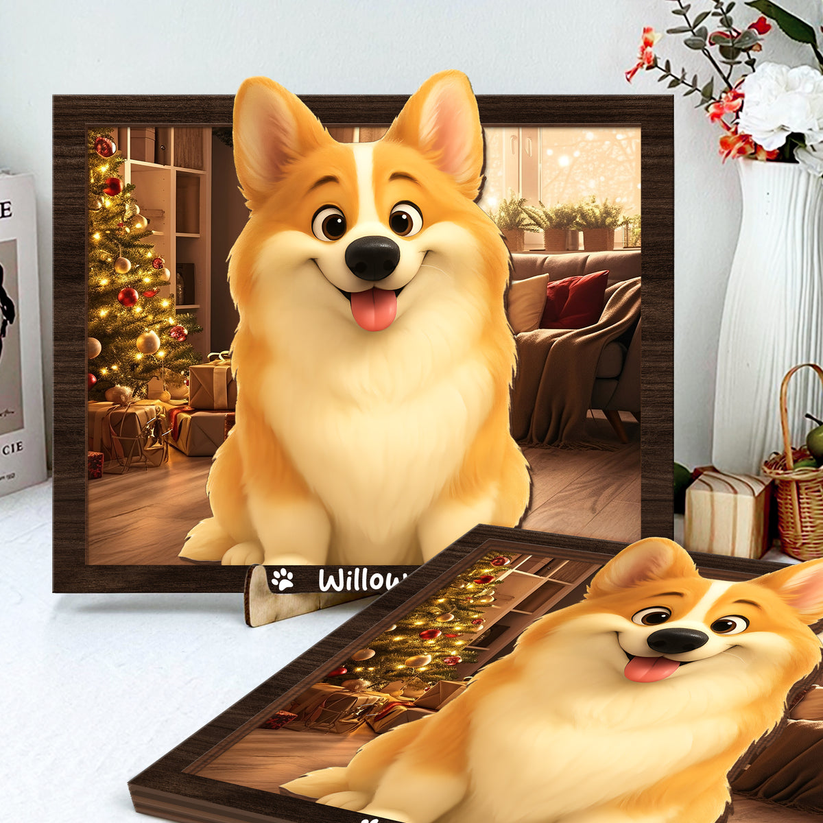 Custom Cartoon Photo Cute Gifts For Pet Lovers 2-Layered Wooden Plaque With Stand LM32 893523