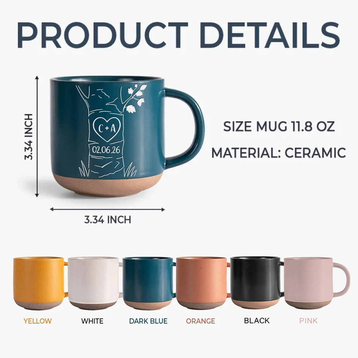 Personalized Engraved Pottery Mug For Couple, Wedding Gift, A Heart Tree Mug TH10 170351