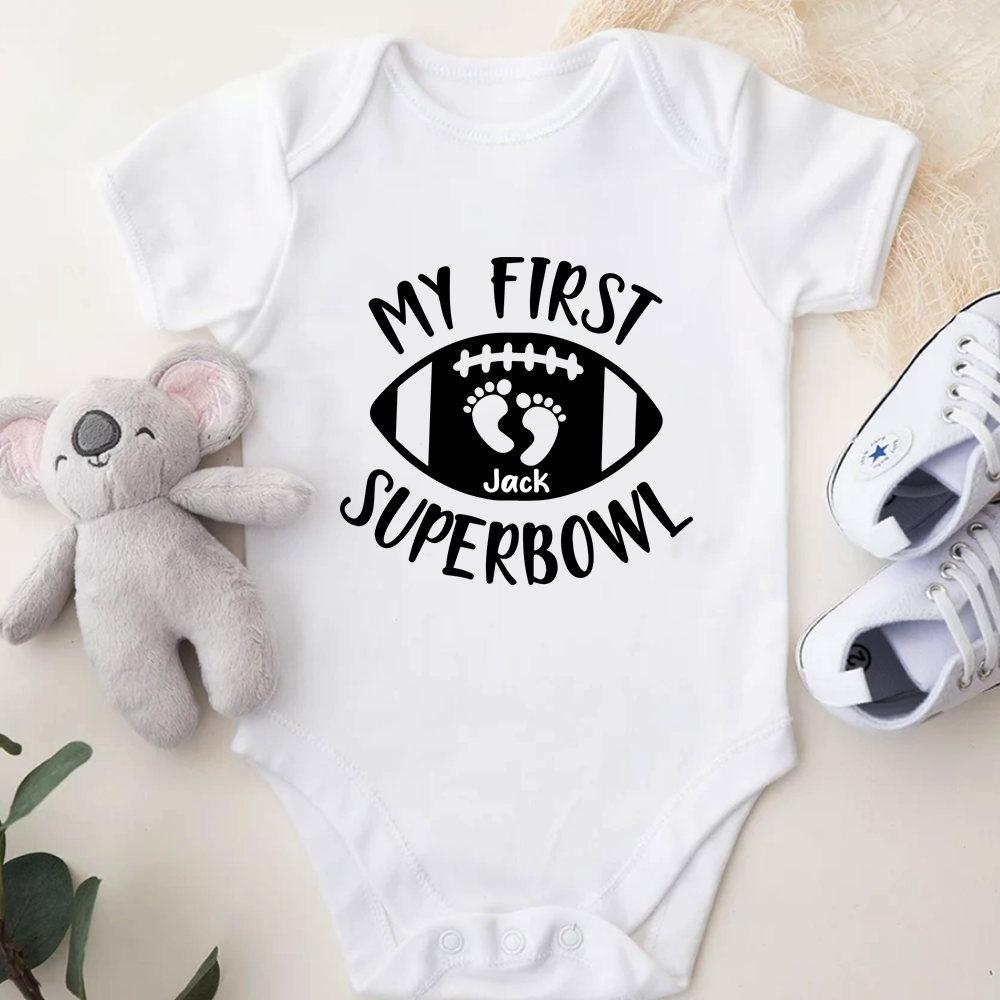 Personalized Name Baby's First Super Bowl Football Baby Onesie Shirt For Kids LM32 897829