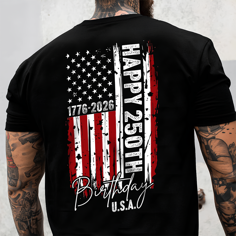 Custom Name USA 250th Birthday 1776-2026 Independence Day Back & Front Dark Shirt HO82 902222