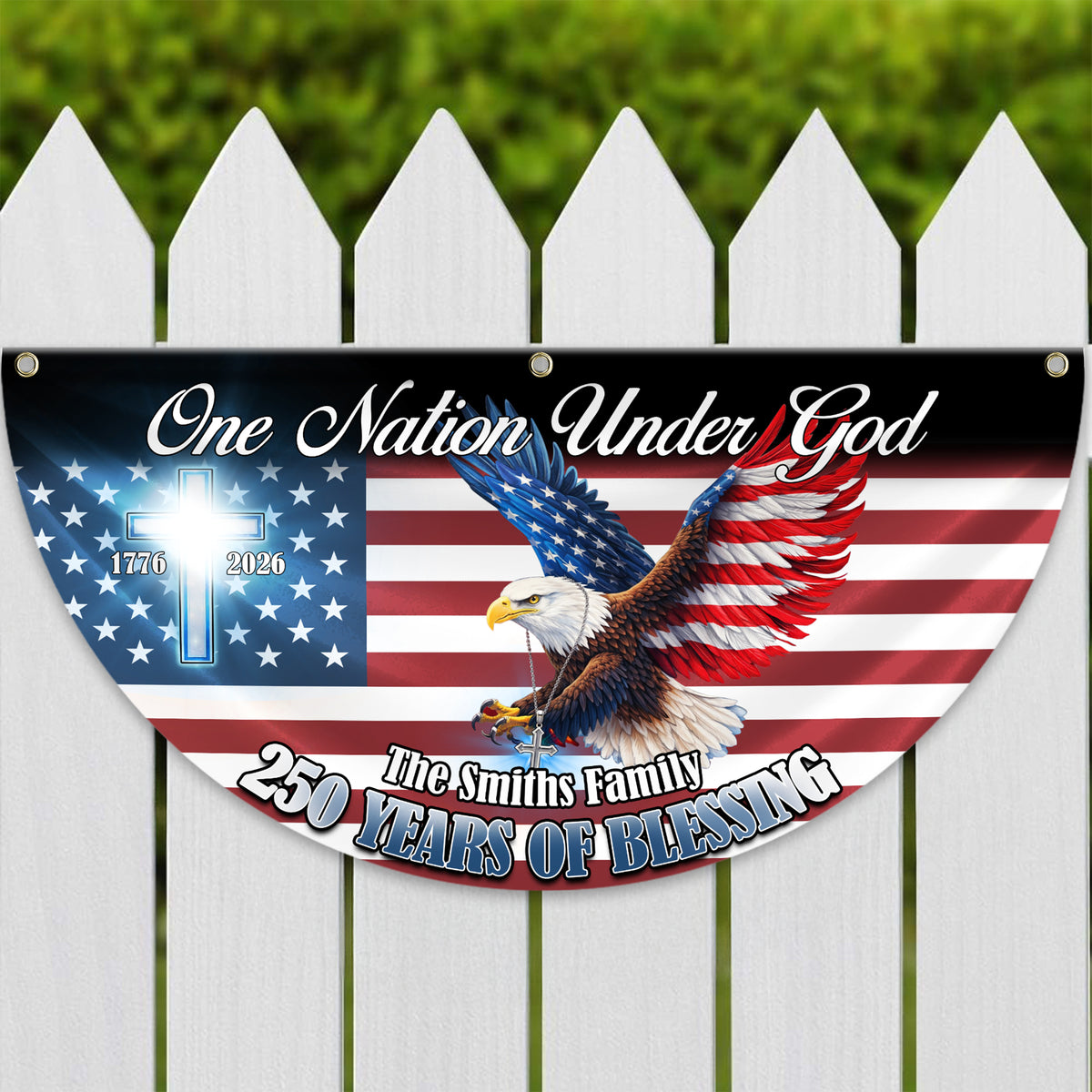Personalized One Nation Under God 1776–2026 Semiquincentennial Non-Pleated Fan Flag HO82 901308