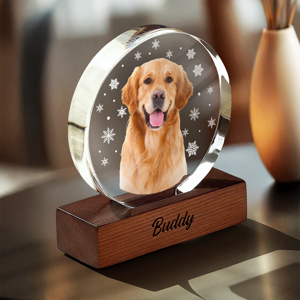 Custom Photo With Snowflake For Pet Lover Round Acrylic Frame Block TH10 894313