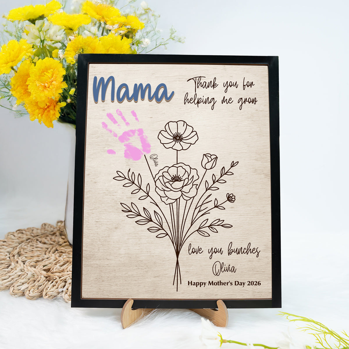 Personalized Handprint DIY Sign 2-Layered Wooden Plaque With Stand Gift For Mother's Day CH07 910832