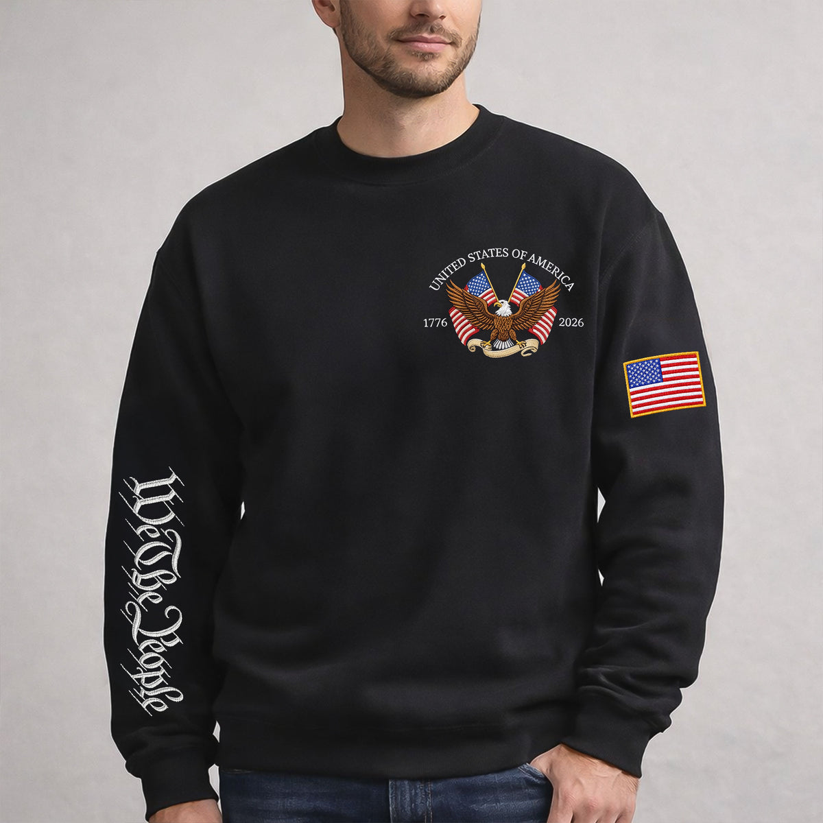 United States Of America 250th Anniversary 1776-2026 Eagle Sleeve Embroidered Sweatshirt LM32 899593