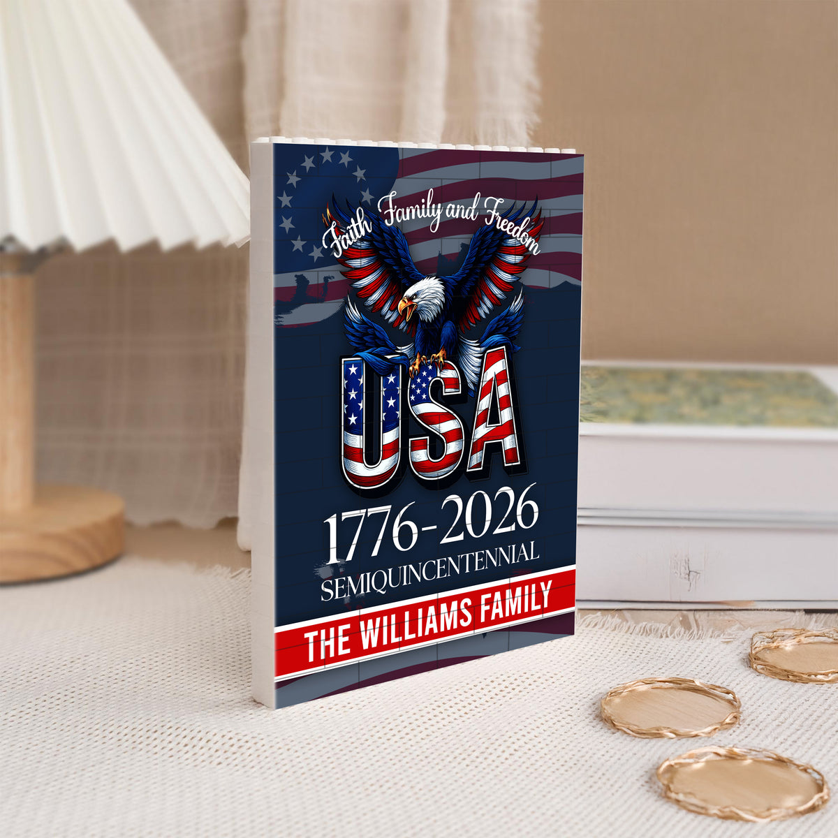 Custom Name Faith, Family & Freedom America 250 Years Patriotic Building Brick Blocks HA75 920540