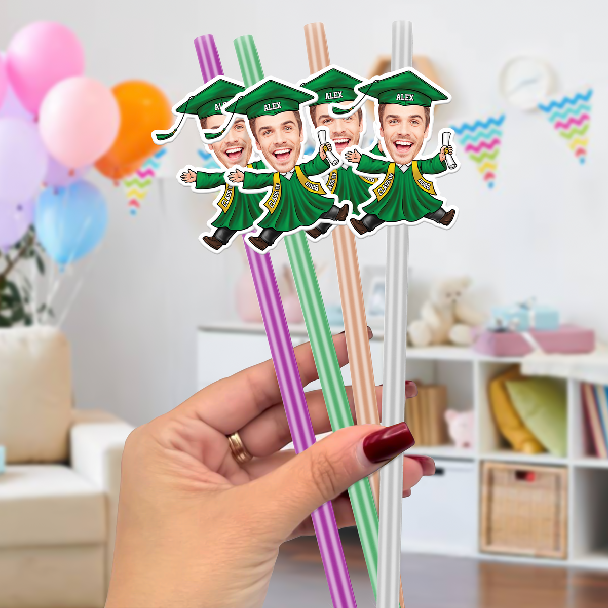Custom Funny Face Class of 2026 Graduation Decoration Colorful Straws TH10 169129