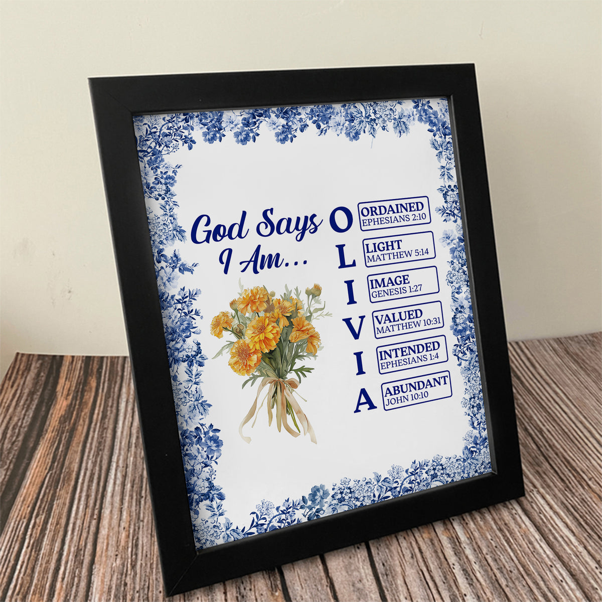 Custom Name Letter God Says I Am Flower Toile De Jouy Style Picture Frame LM32 895389