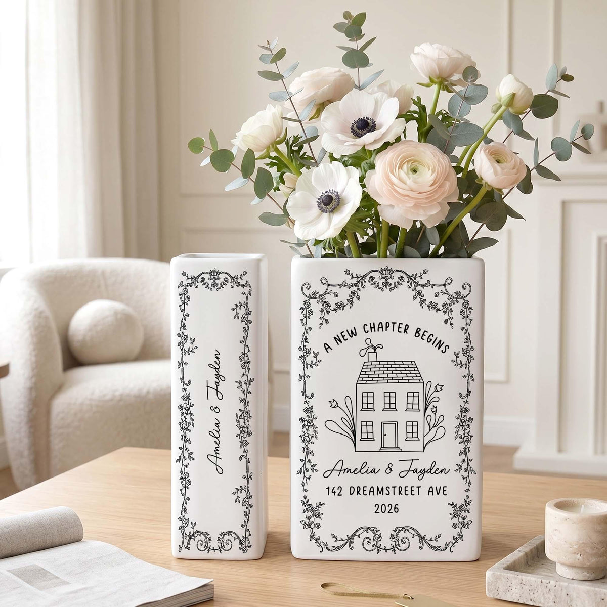Personalized First Home Ceramic Book Vase, Housewarming Gift For Couple LM32 670603