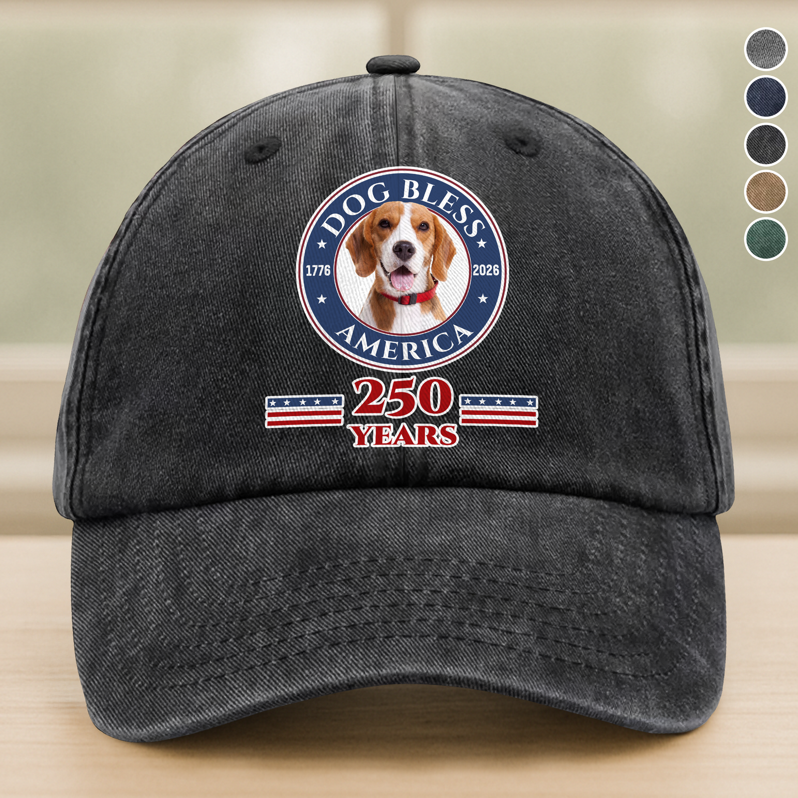 Custom Photo Dog Bless America 250 Years Washed Denim Baseball Cap TH10 896913