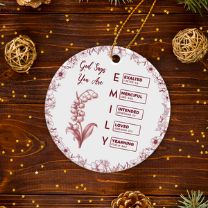 God Says I Am Name Letter In Bible Toile De Jouy Style - Personalized Ceramic Ornament CH07 896822