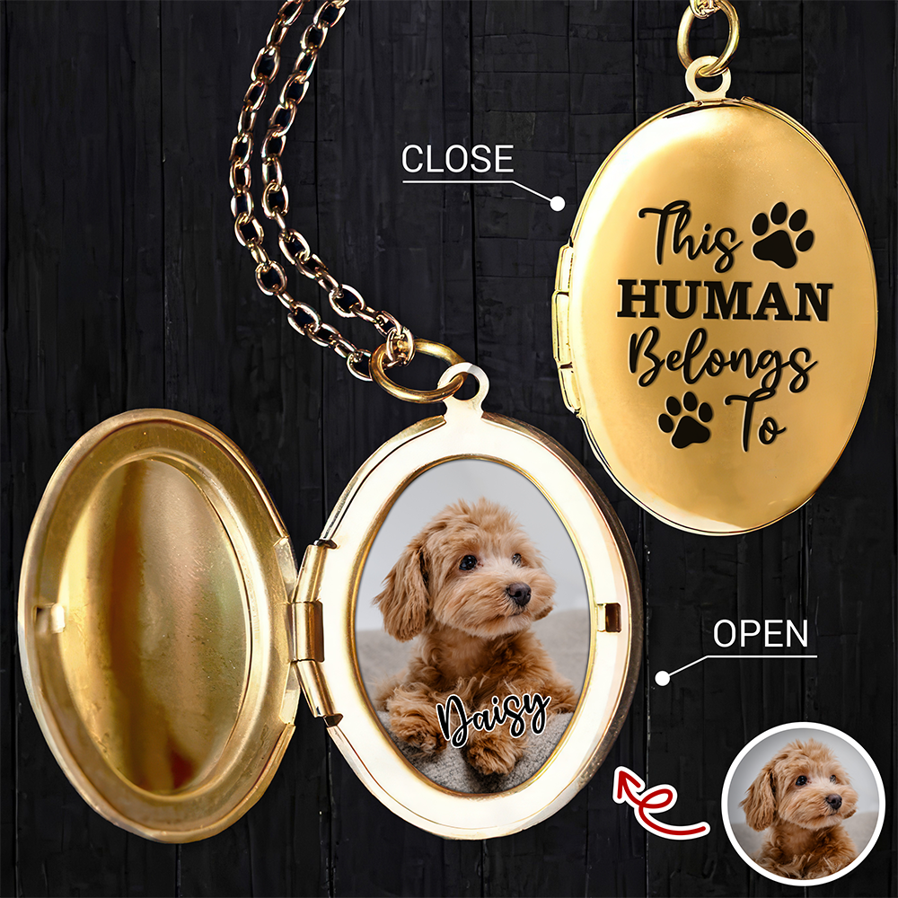 Custom Photo This Human Belongs To Dog Cat Locket Necklace HA75 892990
