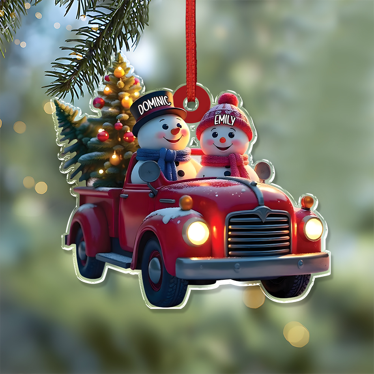 Personalized Couple Snowman Red Truck Couple Acrylic Ornament HA75 897584