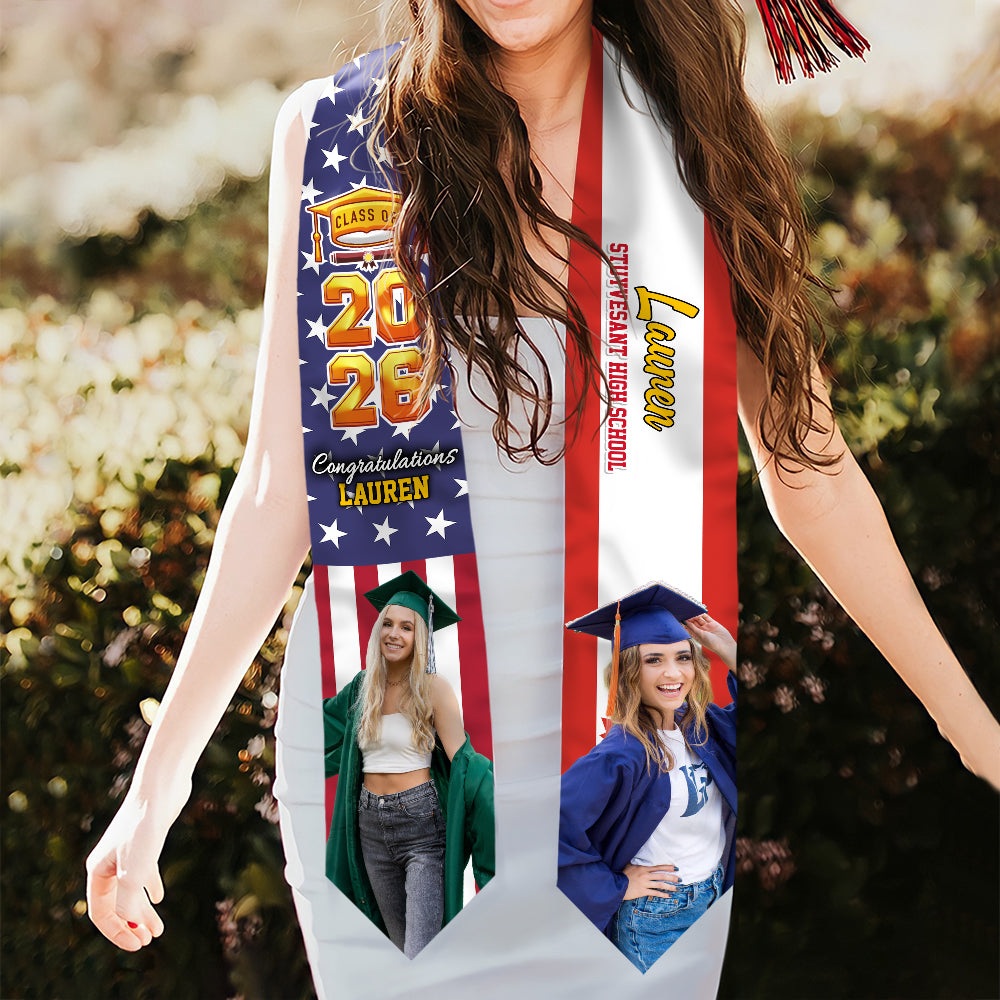 Custom Photo Country Flag Class of 2026 Stoles Sash, Graduation Gift, Senior Gift HO82 901320