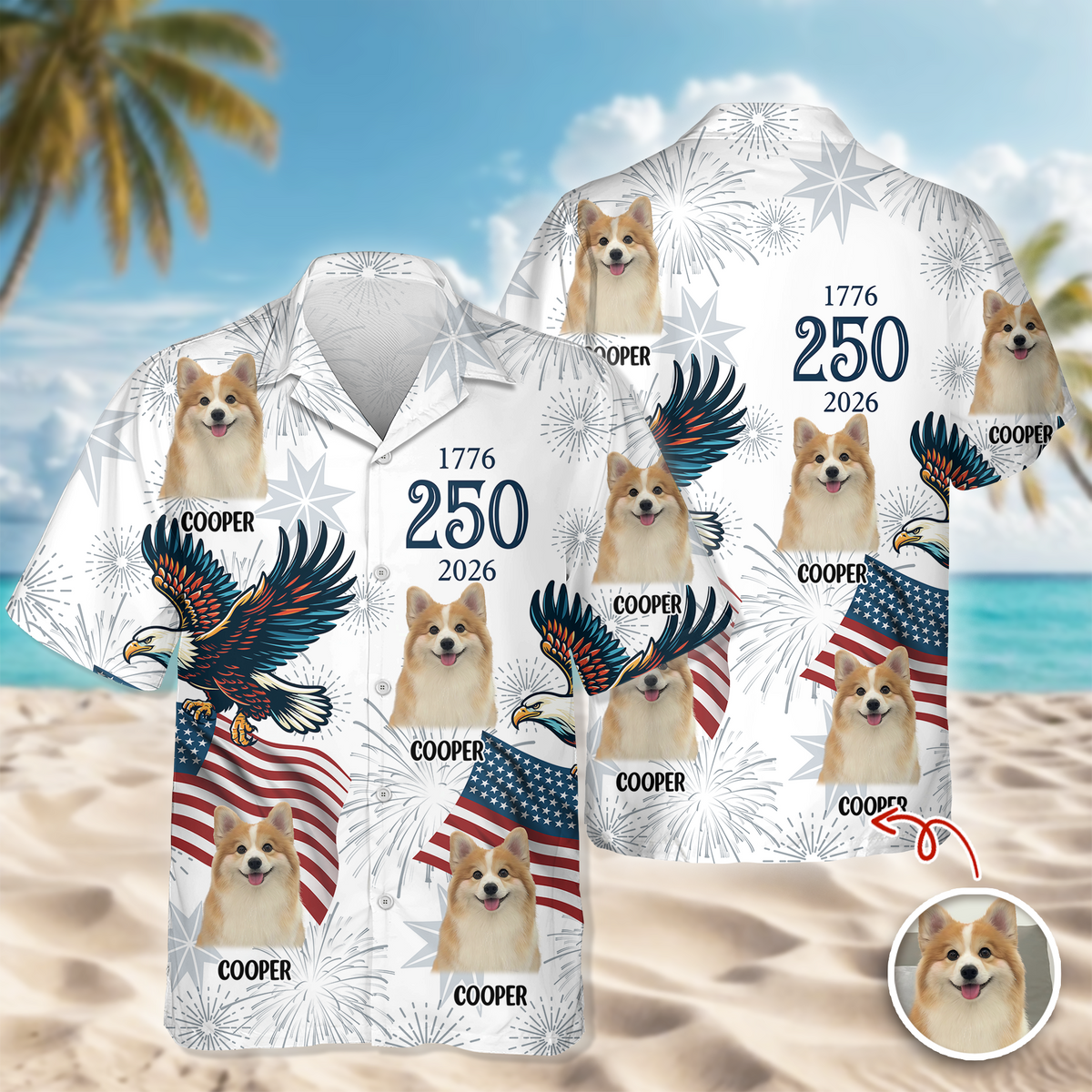 Custom Dog Photo USA 250 Anniversary Eagle 1776-2026 Hawaii Shirt TH10 898585