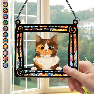 Cats Sitting In Frame Window Hanging Suncatcher Ornament Personalized Gift HO82 891198