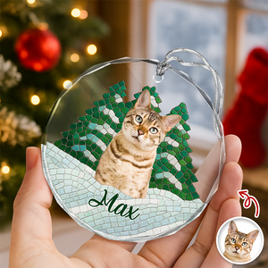 Custom Photo Cat Mosaic Style Glass Ornament Christmas Gift LM32 895049