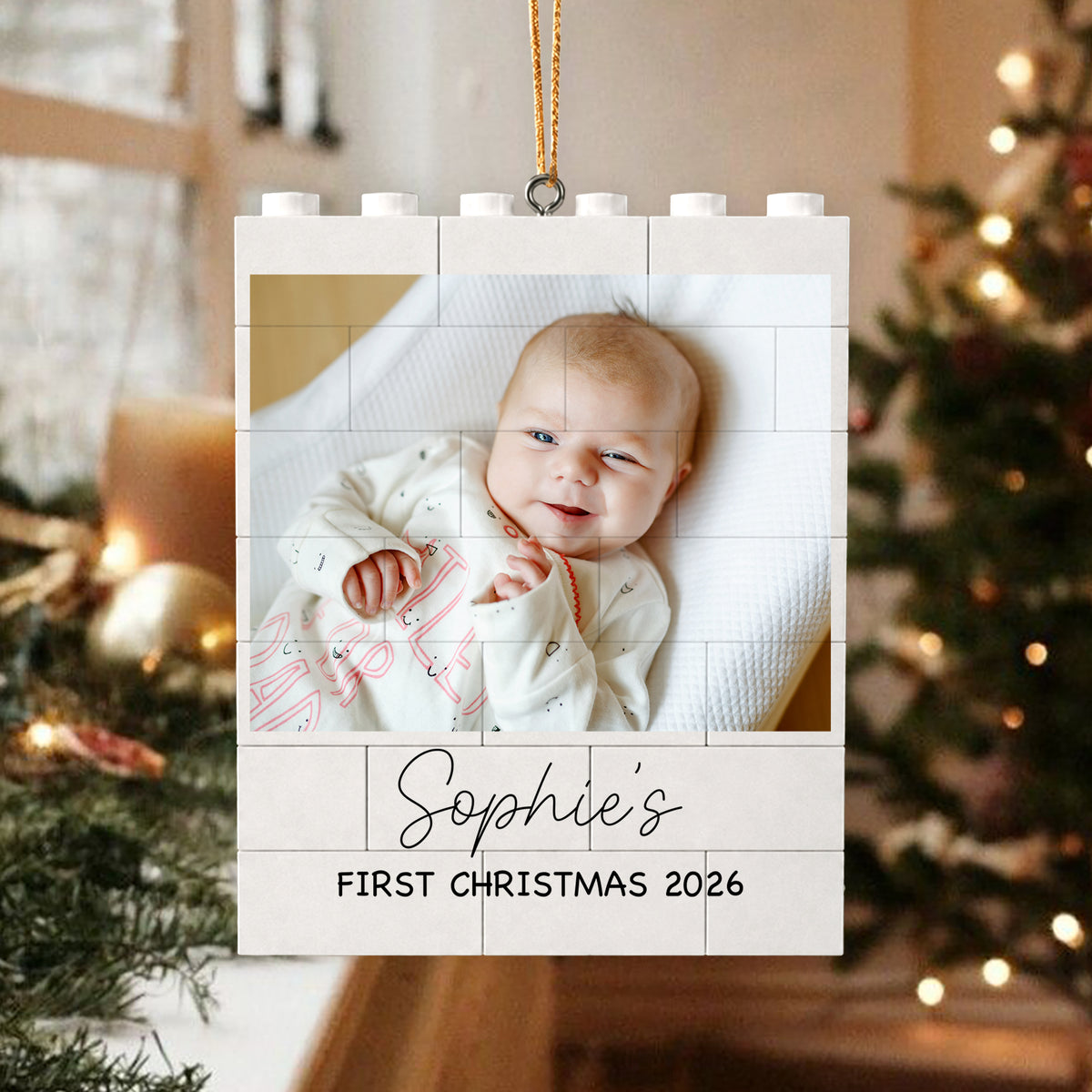 Custom Baby Photo And Name First Christmas Building Blocks Ornament TH10 170817