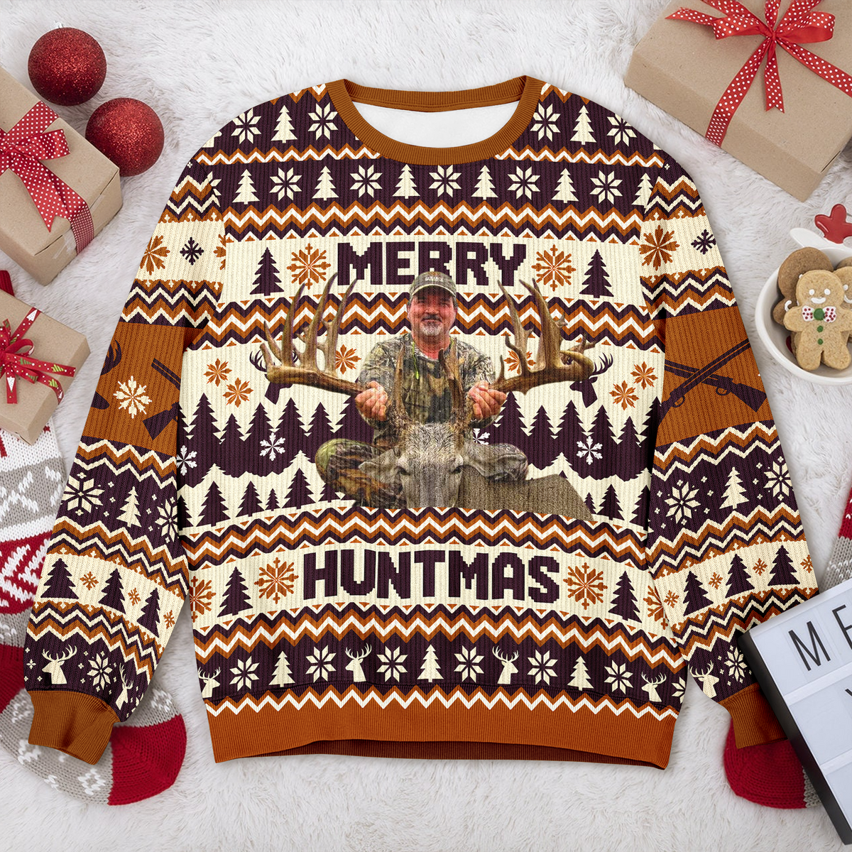 Custom Photo Merry Huntmas, Personalized Ugly Sweater Christmas Hunting Gifts HA75 919616