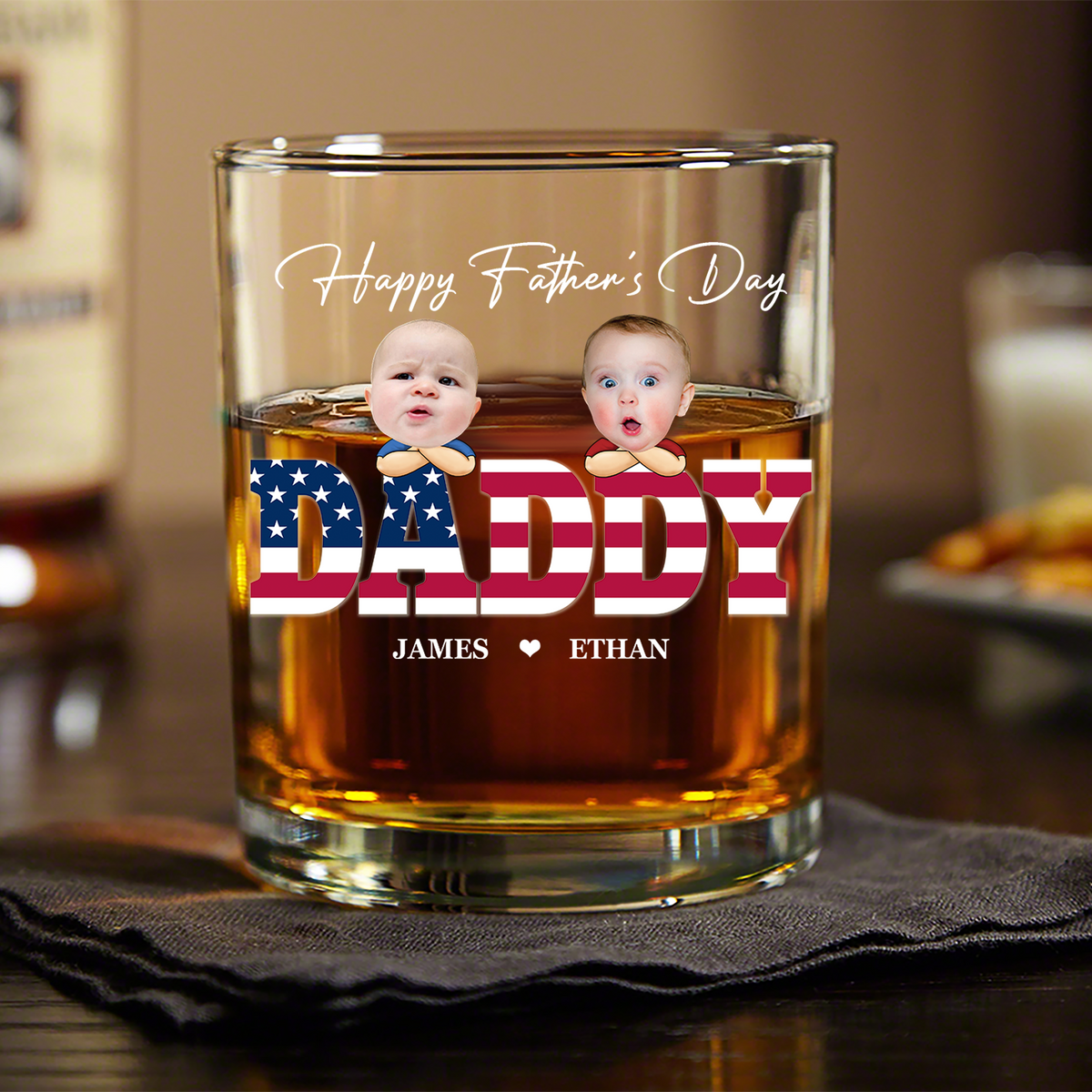 Custom Funny Face American Flag Daddy Family Whiskey Glass For Father's Day LM32 893543
