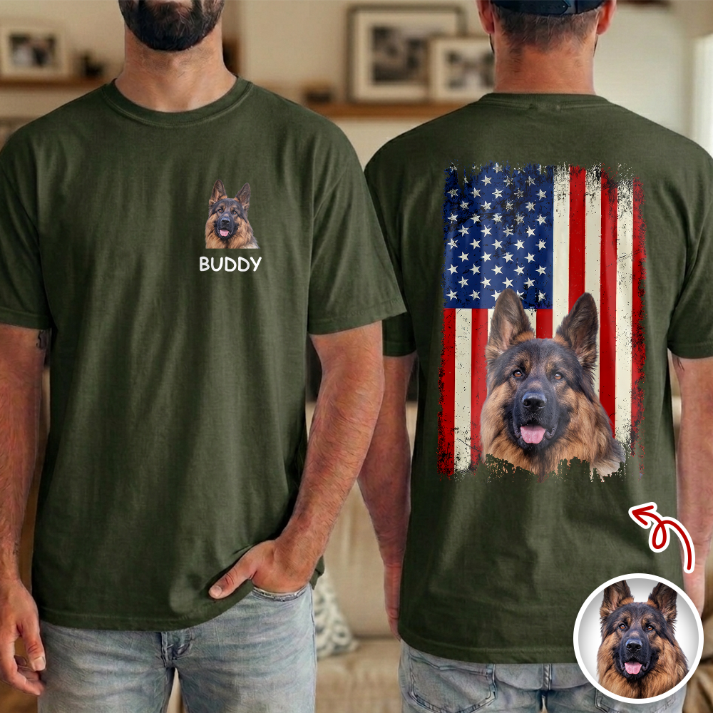 Custom Photo America Flag Dog Back & Front Comfort Shirt Gift For Dog Lover TH10 169367