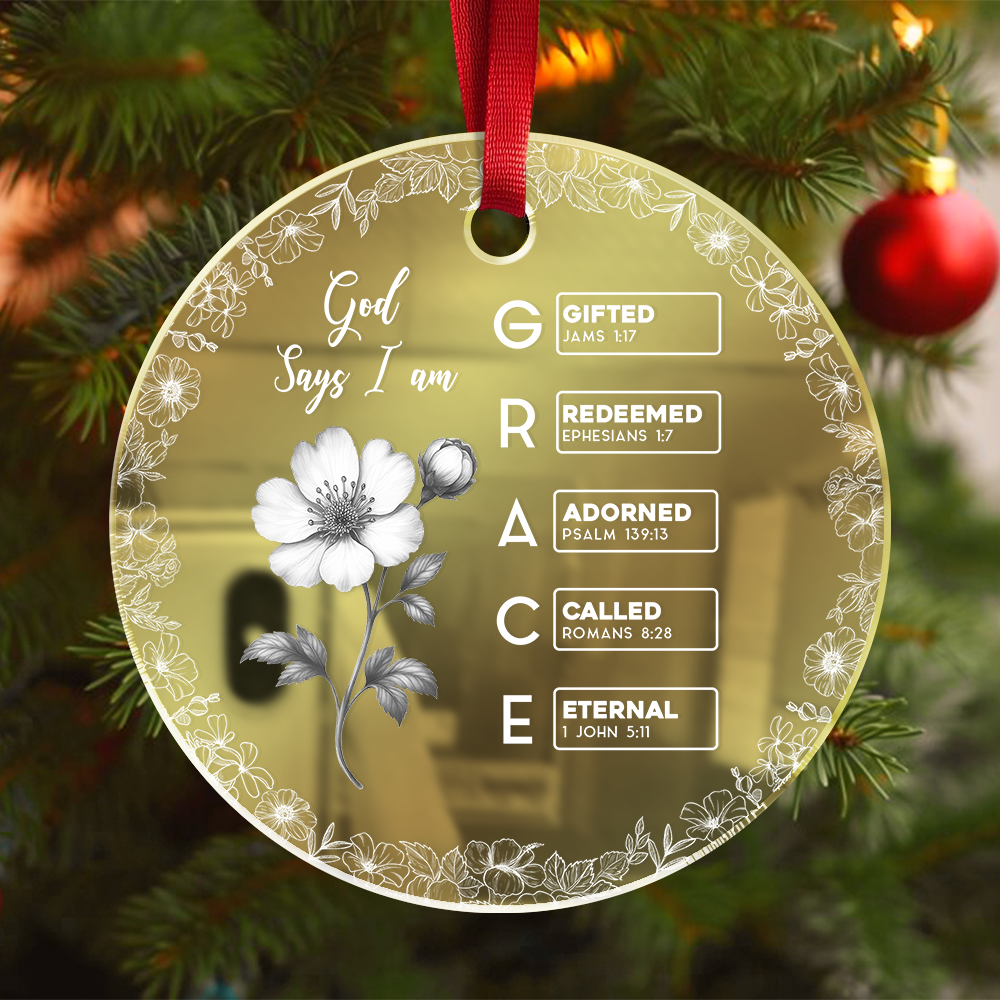 God Says I Am Name Letter In Bible Birth Flower Toile De Jouy Style - Personalized Mirror Ornament TH10 894875
