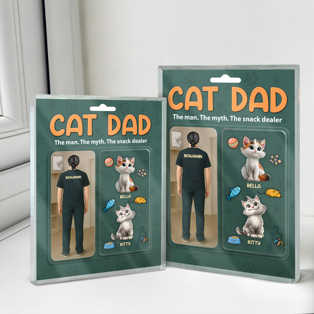Happy Father's Day Cat Dad Figure Personalized Acrylic Block Plaque HA75 892356