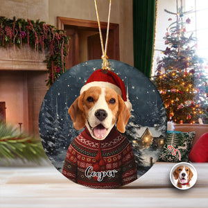 Custom Dog Cat Photo With Winter Outfits Ceramic Ornament Personalized Gift For Pet Lovers HO82 894932