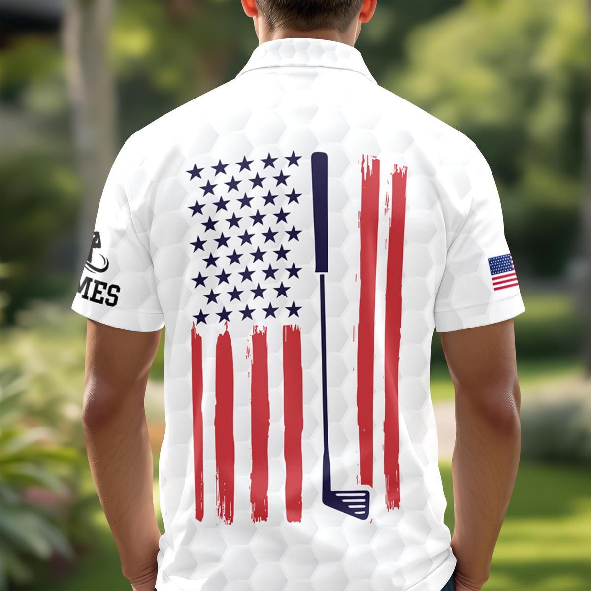 Custom Name Golf Ball Pattern American Flag Polo Shirt, Personalized USA Patriotic Golf Shirt Gift for Men HA75 898578