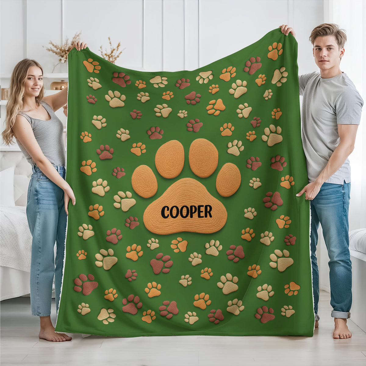 Personalized Custom Name On Paw 3D Effect Blanket TH10 896641