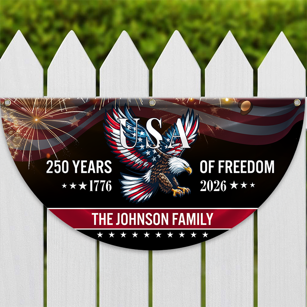Custom Family Name 250 Years Of Freedom Patriotic Eagle Non-pleated Fan Flag HO82 901310