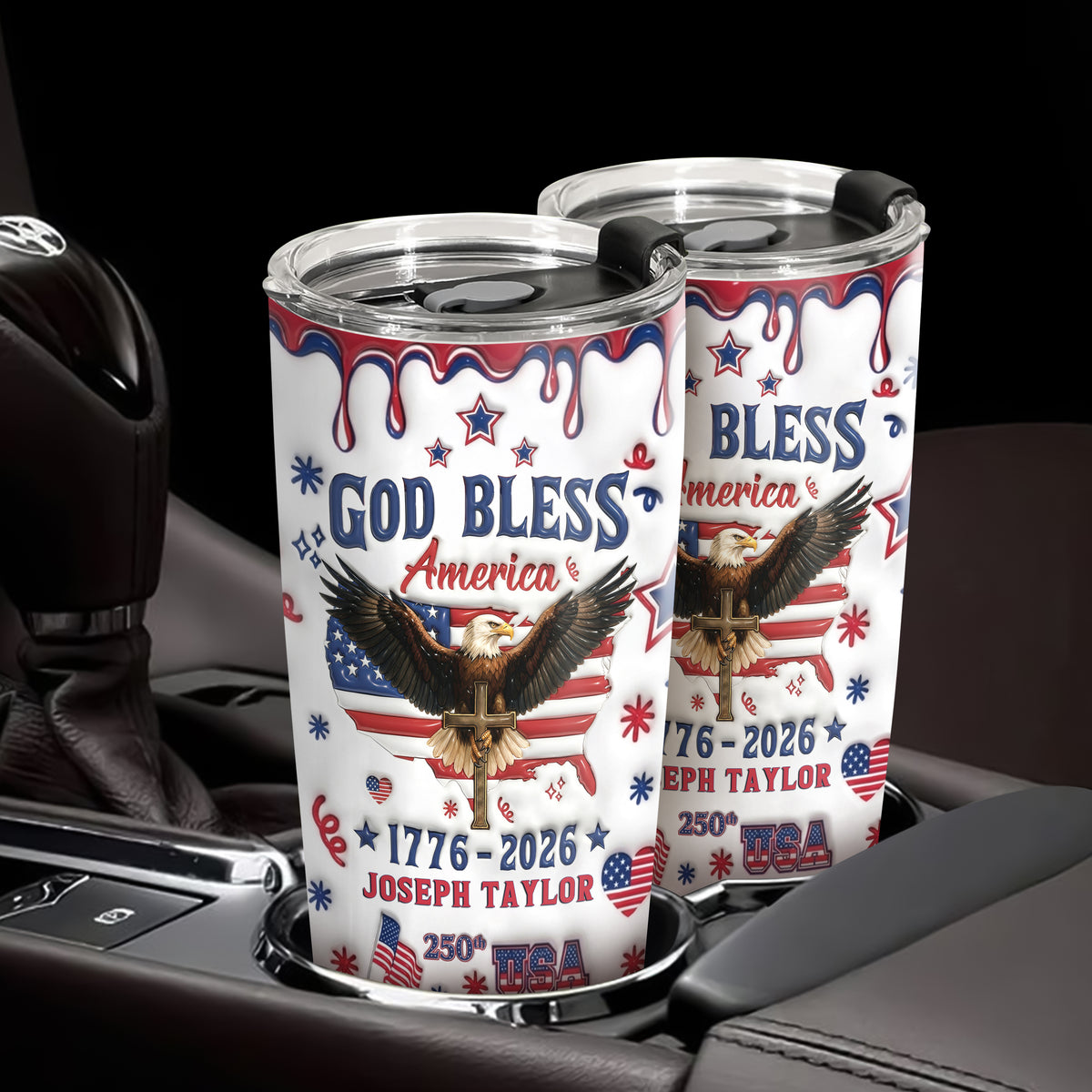 Personalized God Bless America Patriotic 3D Inflated Effect Fat Tumbler HA75 921092