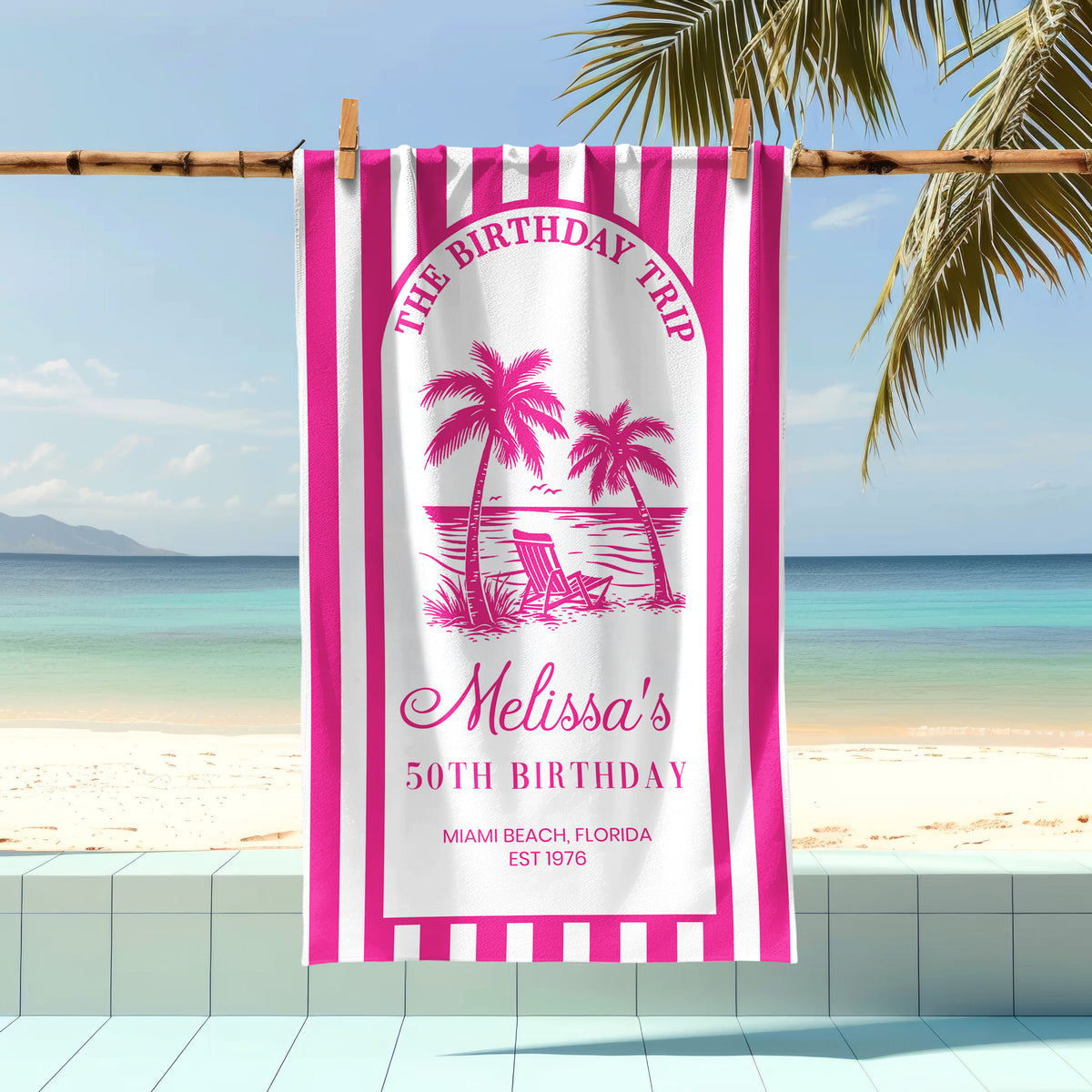 Custom Birthday Trip Beach Towel – Personalized Coastal Vacation Towel, Birthday Gift for Mom LM32 899667