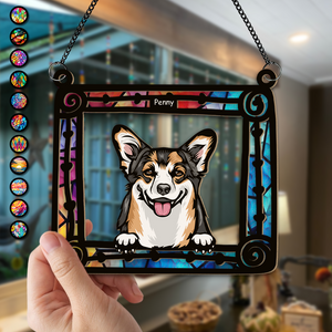 Custom Dog Photo Sitting In Frame Window Hanging Suncatcher Ornament HO82 891200