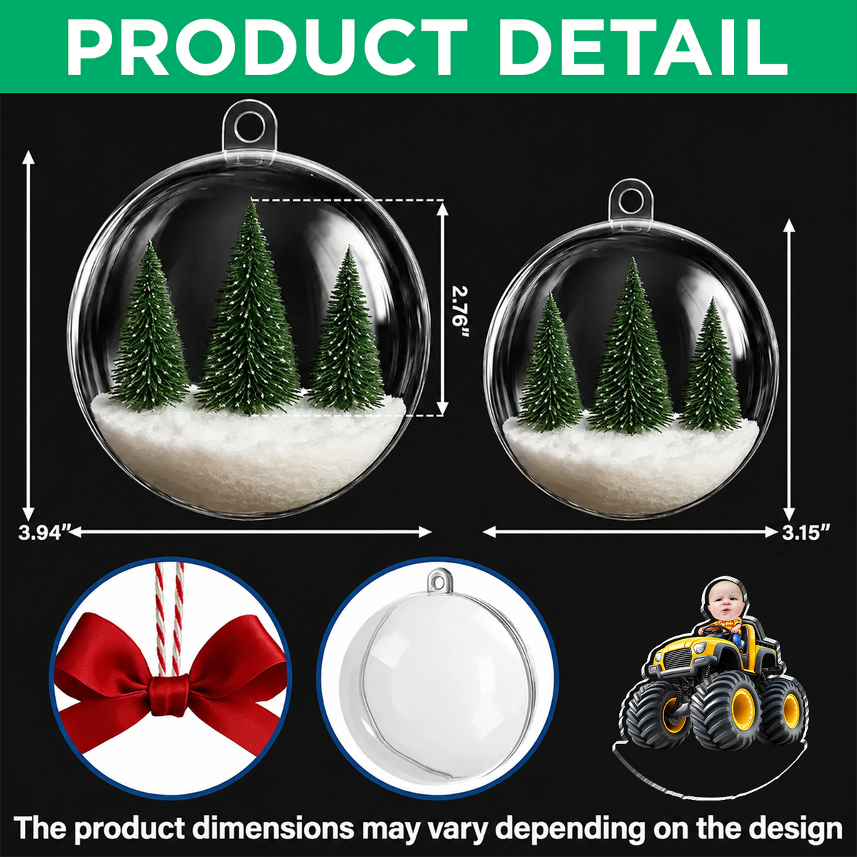 Custom Face Kid Riding Monster Truck 3D Acrylic Ball Ornament, Special Christmas Keepsake for Kids HO82 903912