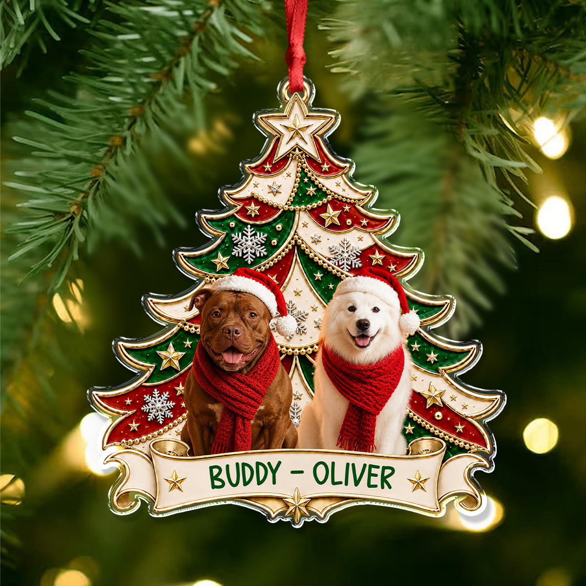 Custom Photo Christmas Tree Dog Acrylic Ornament - Gift For Dog Lovers HO82 903406