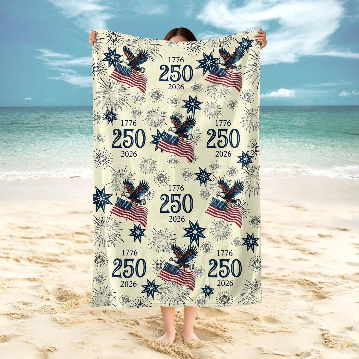 USA 250 Anniversary Eagle 1776-2026 Family Beach Towel HA75 920294