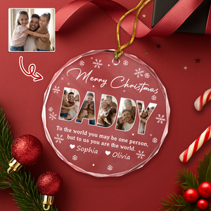 Custom Photo Merry Christmas Dad To Me You Are The World Family Glass Circle Ornament HO82 894708