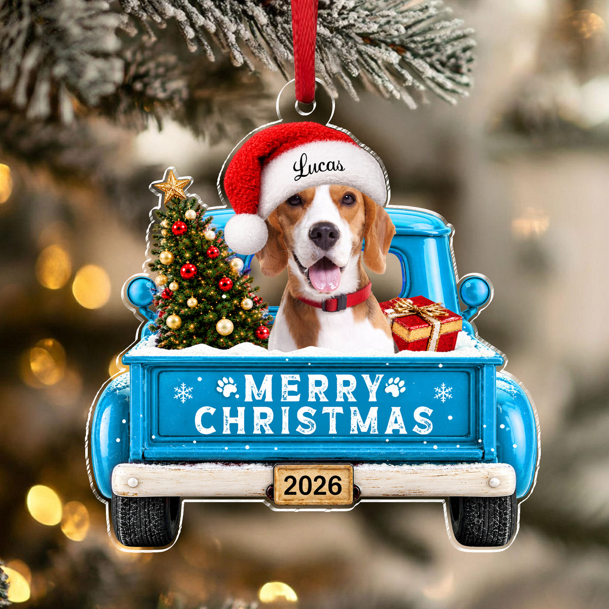 Custom Dog Photo Merry Woofmas Acrylic Ornament - Personalized Christmas Gift for Dog Lovers CH07 180496
