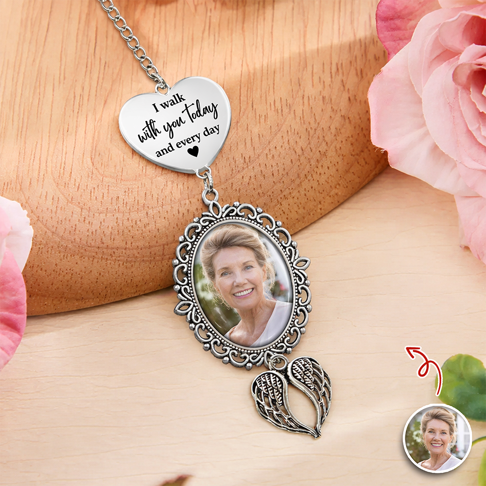 Custom Photo I Walk With You Today And Everyday Memorial Personalized Graduation Tassel Heart & Angel Wing Charm HA75 920828
