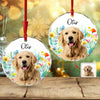 Custom Pet Photo With Watercolor Wildflowers For Dog And Cat Lovers Glass Ornament TH10 894249
