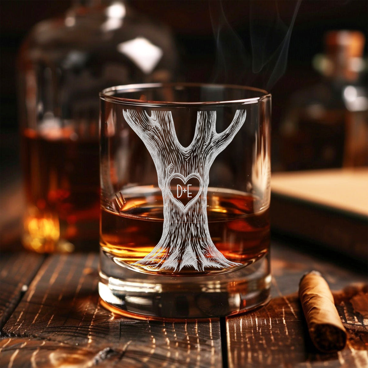 Personalized Initials In A Heart Tree Engraved Whiskey Glass Couple Gift LM32 670207