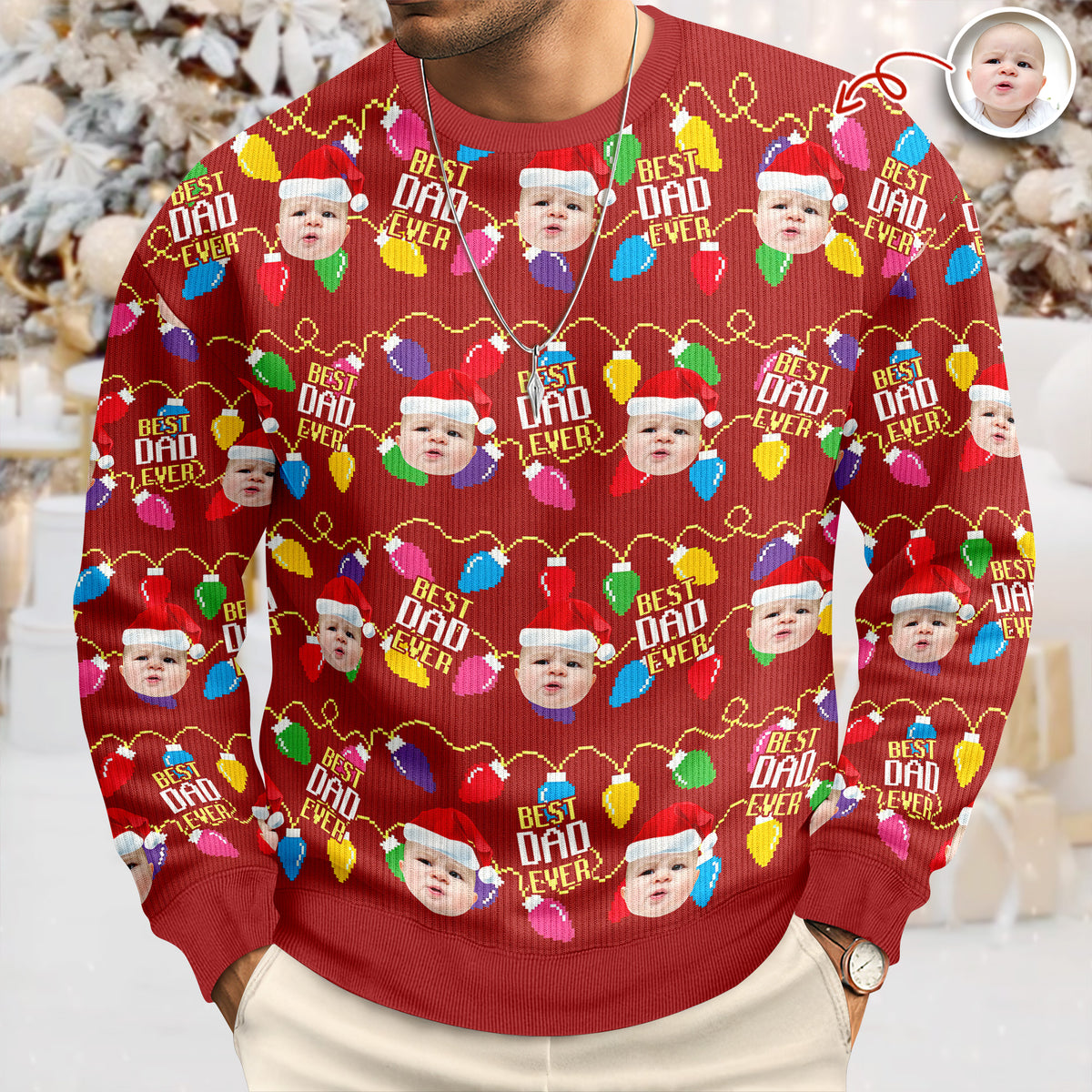 Custom Photo Christmas Best Dad Ever Ugly Sweater Gift For Family HO82 900416